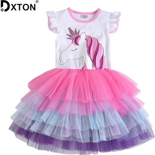 Dxton Girls Dress 2019 Summer Children Clothes Unicorn Kids Dresses Cartoon Fille Robe Ball Gown Princess Dress For 3-8Y SH4590