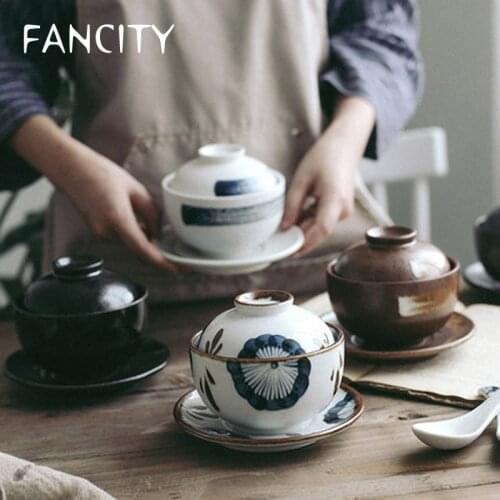 FANCITYHousehold ceramic soup cup stew pot with lid water steamed egg cup soup pot soup liner stew pot soup pot birds nest smal