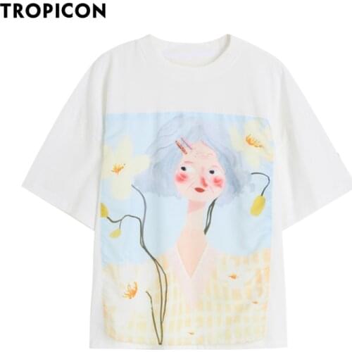 TROPICON Graphic T Shirts Women Oversized Crewneck Summer Top 2021 White Short Sleeve Tees Funny Fashion Designer Clothes