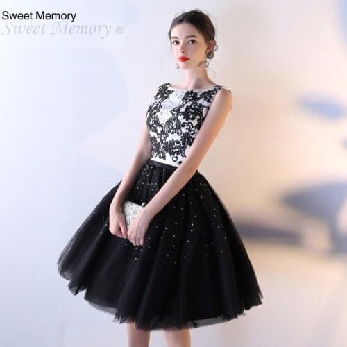 H20170 Female Student Sweet Memory Elegant Party Dress Women Short Black Lace Tulle Lace Up Prom Dresses Special Occasion Gown