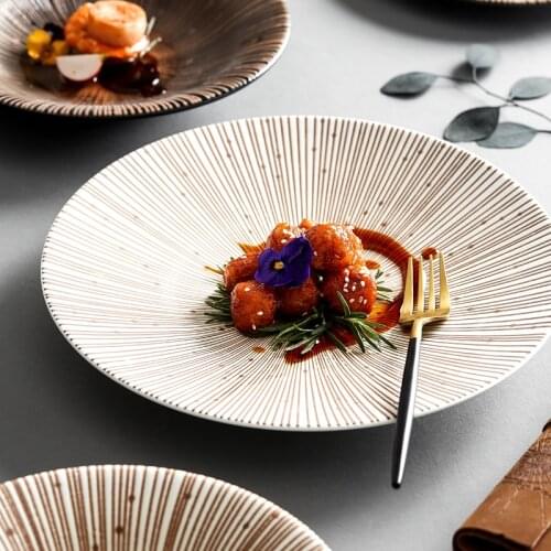 Ceramic Western Plate Creative Fruit Salad Plate Household Japanese Retro Vertical Pattern Plate Restaurant Special Tableware