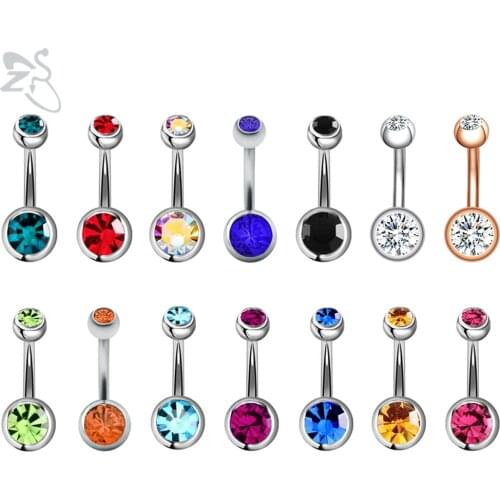 ZS 5-14pcs/lot Colorful 316L Stainless Steel Belly Ring Set CZ Crystal Belly Button Rings 14g Navel Piercing Ombligo 5/8mm Ball