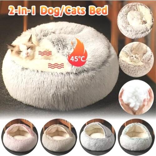 Round Cat Bed Long Plush Cat Bed Soft Long Plush Pet Dog Beds For Small Dogs Cat Nest Warm Sleeping Bag Comfy Calming Pets Bed