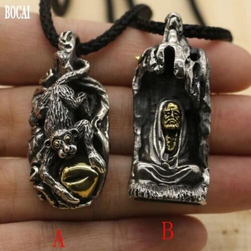Thai silver Dharma S925 pure silver monkey pendant exquisite antique ornaments personality silver pendant for Man with dead wood