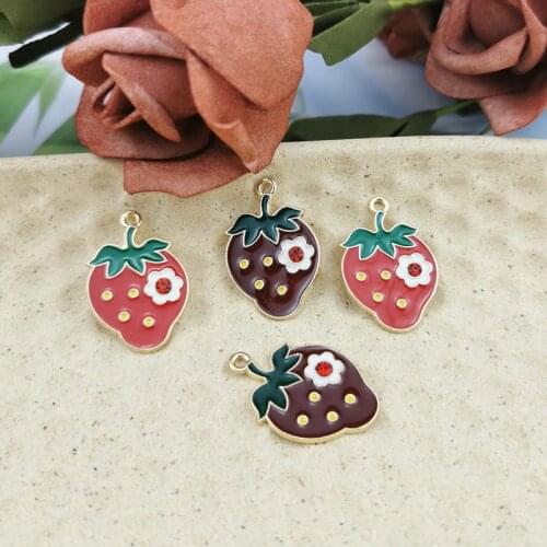 10pcs Rhinestone Red Strawberry Enamel Metal Charms Pendants Fit Earring Bracelet Floating Fit Jewelry Accessory Phone DIY Decor