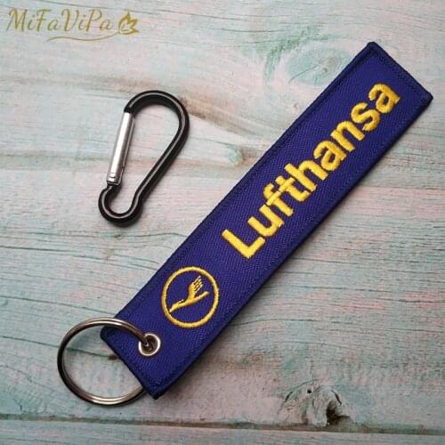 MiFaViPa 1 Set Buckle Lufthansa Keychain Fashion Trinket Strap Embroidery Aviation Key Chain for Men Gift Flight Crew Porte Clef