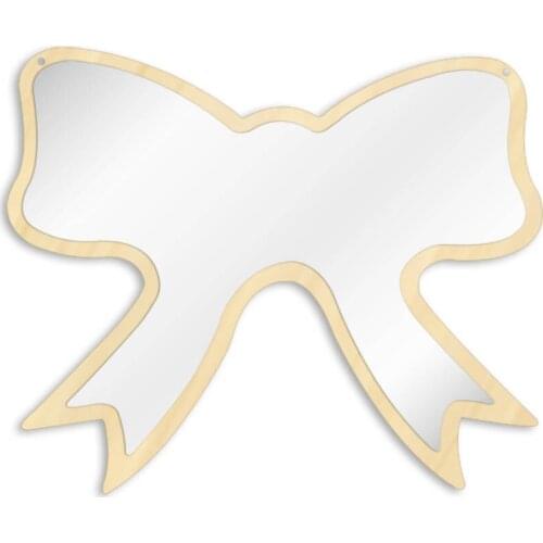 Cute Bowknot Figurate Wooden Back Silver Acrylic Make up Wall Mirror Girls Baby Room Wall Art Bowtie Decor Mural Safety Mirror
