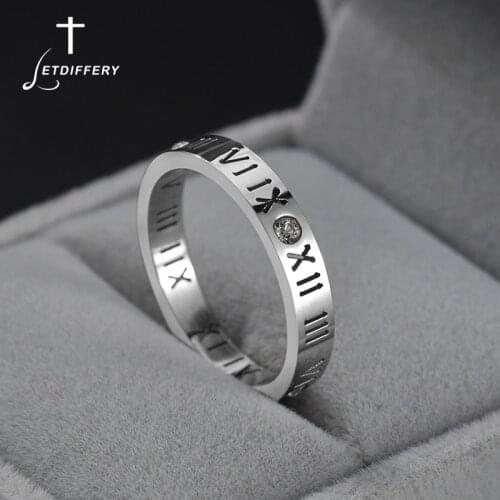 Letdiffery Fashion Roman Numerals Cubic Zirconia Rings For Women Stainless Steel Fashion Jewelry