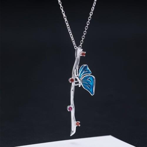 S925 Sterling Silver New trendy ins cold wind niche design ethnic style butterfly love flower pendant necklace Fine Jewelry