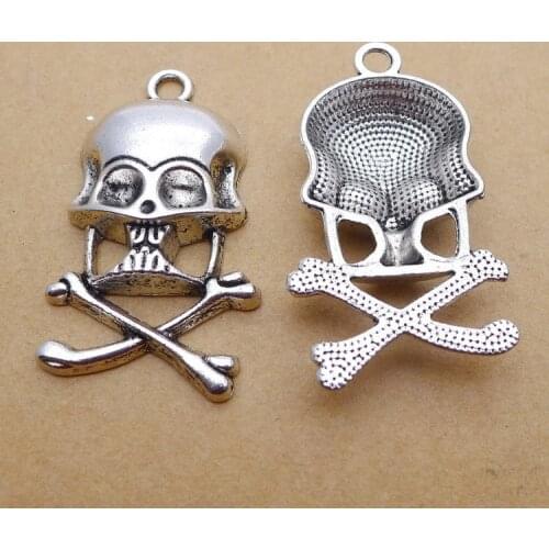 5pcs/Lot 21x37mm Antique Silver Color Skull Skeleton Charms Pendant For Jewelry Making DIY Jewelry Findings