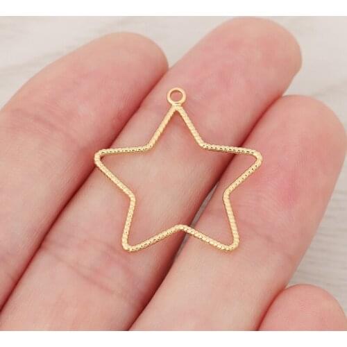 20pcs/lot Star Pentagram Charms Making Accessories Handmade Metal Jewelry Findings DIY Earrings Genuine Gold Plating 27x24mm