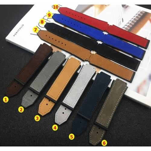New Crazy Nubuck real cow leather 25x19mm rubber silicone watchband watch band for Hublot strap for Big bang belt + tools
