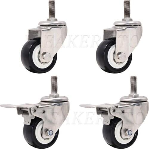 1.5/2 Inch Stainless Steel Swivel Caster Wheels with M8/10 Thread Stem,Heavy Duty PU Silent Casters for Carts Cabinet Dining Car
