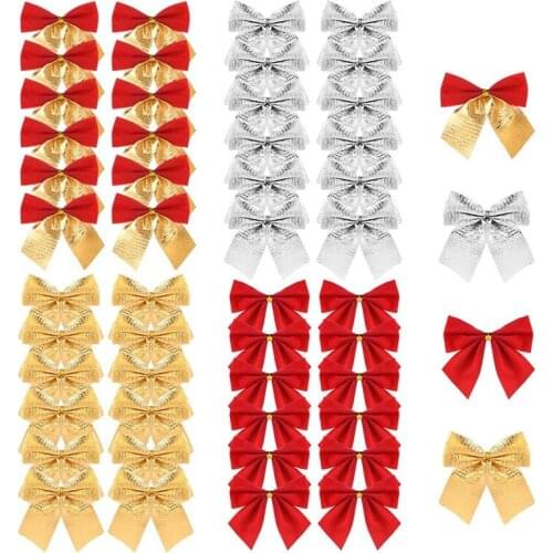 48 Pieces Christmas Ribbon Bows Ornaments Xmas Tree Bowknot Decoration Presents Wrapping Craft Supplies(4 Colours)