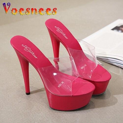 2019 Summer Slippers 6 Color Red White Black Women Platform Shoes Sexy Nightclubs T stage Shows High Heels 15cm Plus-size 34-41