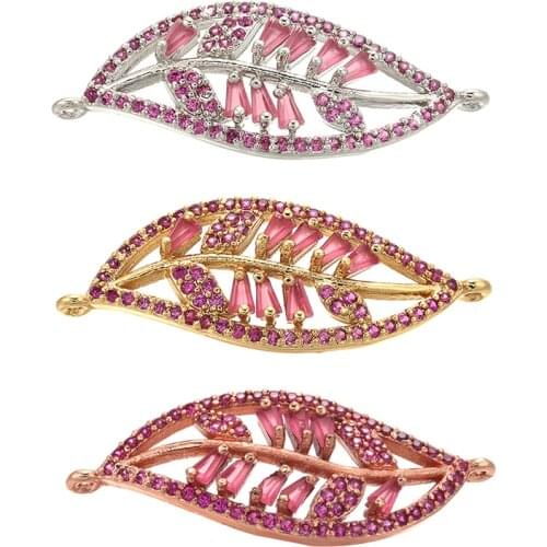 ZHUKOU 12x32mm Autumn Leaves Crystal Brass Cubic Zirconia Connector for DIY Necklace Bracelet Jewelry Making Accessories VS351