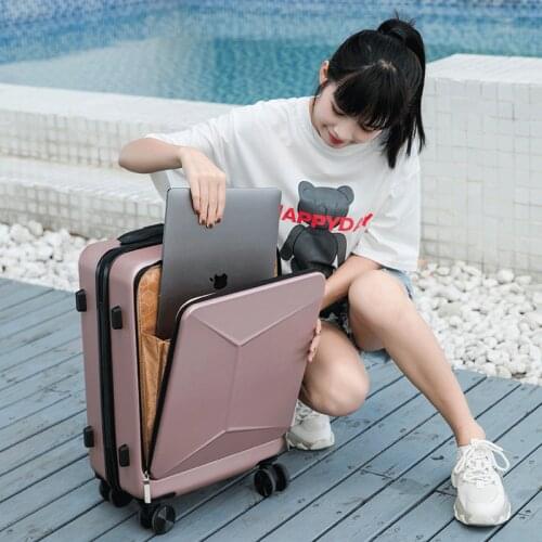 20/24 Inch Front Opening Computer Bag Universal Wheel Rolling Luggage Adjustable Travel Password Suitcase for Men Women Students