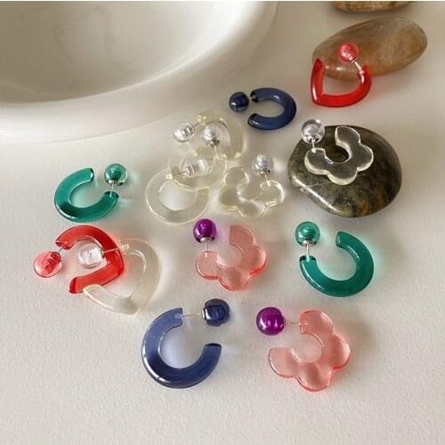 Retro Multicolor Transparent Acrylic Hoop Earrings Round Heart-shaped Flower Piercing Earrings Party Gift Accessories For Women