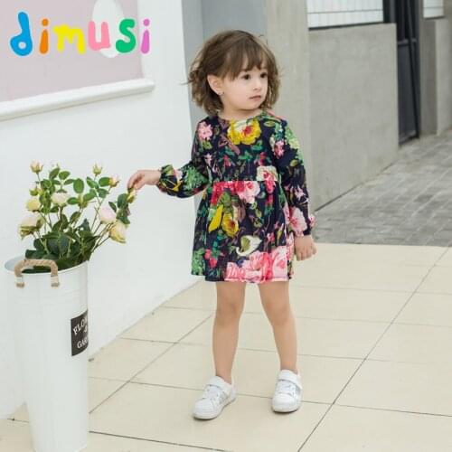 DIMUSI Spring Girls Dresses Fashion Elegant Kids Girl Floral Dress Childrens Long Sleeve Princess Dress For Girls Clothing