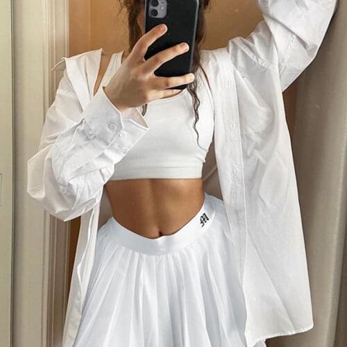 Kpytomoa Half-length Mini skirts Sexy high waist Embroidery traf College Style Short woman solid color A-line pleated skirt