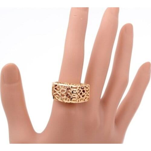 Yellow Gold Color 3D Triangle Cut Out Filigree Cocktail Big Large Ring Men Jewelry Statement Bague Size 8 9 10 11 Wholesale