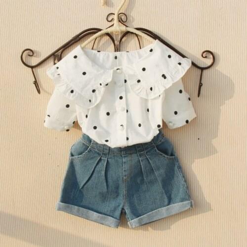 Age 3-15 Years Summer Girls Blouse Shirts For Kids Short Sleeve Dot Lace School Girl Tops Baby Toddler Teen Child Clothes JW4689
