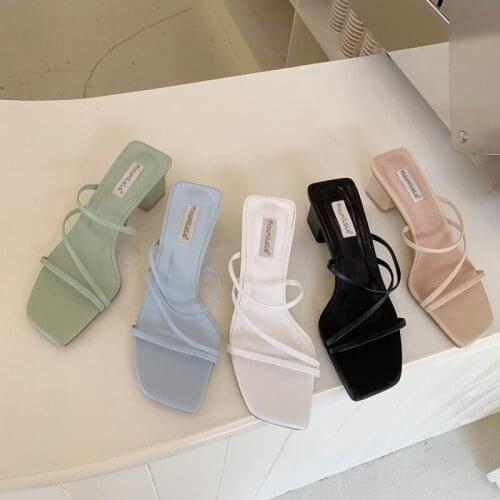 Romen Narrow band sandals women solid open toe sandales chunky med-high heels summer shoes woman candy color gladiator sandalias