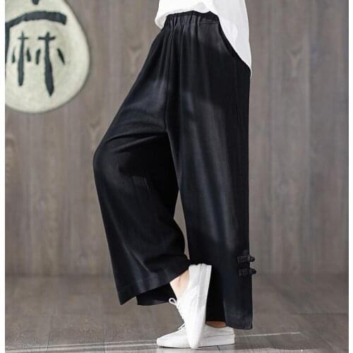 2020 New Cotton Linen Pants for Women Wide Leg Trousers Leisure Loose Solid Color plus size Pants M- 5XL 6XL 7XL