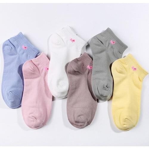 Cotton Socks Women Pack Cute Invisible Shallow Mouth Socks 3 Pairs Sets Female Candy Color Cartoon Animal Short Stocking Autumn