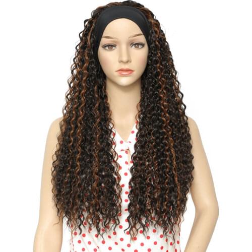 Selina Curly Highlight Headband Wig for Women Honey Blonde Wig Water Wave Synthetic Wig with Headband Heat Resistant Fiber Daily