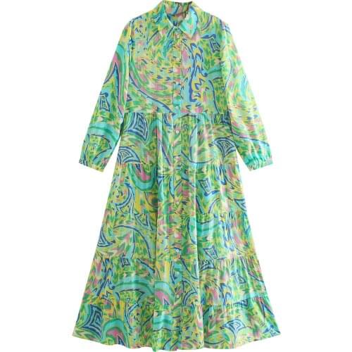 Summer Dress For Women 2021 Print Color Long Sleeve Elegant Fashion Casual Spring Autumn Long Female Vestido C2639