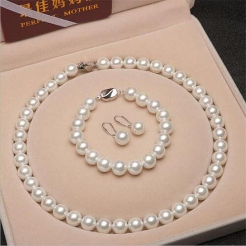 Suit Natural Shell Elegant White Shell Pearl Choker Necklace Big Round Pearl Wedding Necklace for Women Charm Fashion Jewelry