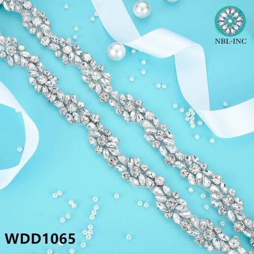 (10 yards)Silver gold rose gold crystal rhinestone applique trim hand beaded iron on for wedding dress WDD1065