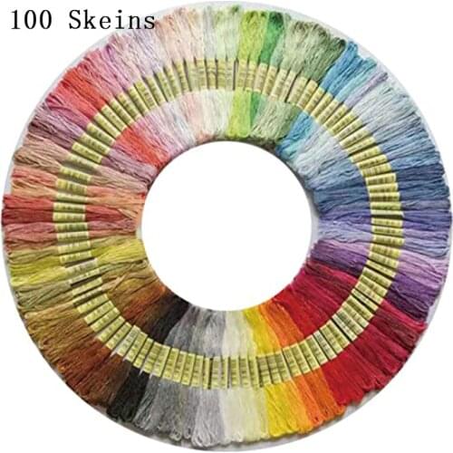 100 Skeins Per Pack Cross Stitch Cotton Embroidery Thread Floss Sewing Skeins Craft Premium Rainbow Color Embroidery Floss