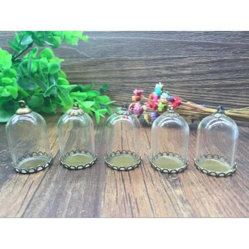 20sets/lot tube shape 30*20mm glass globe antique bronze color lace base beads cap glass vial pendant glass bottle accessories