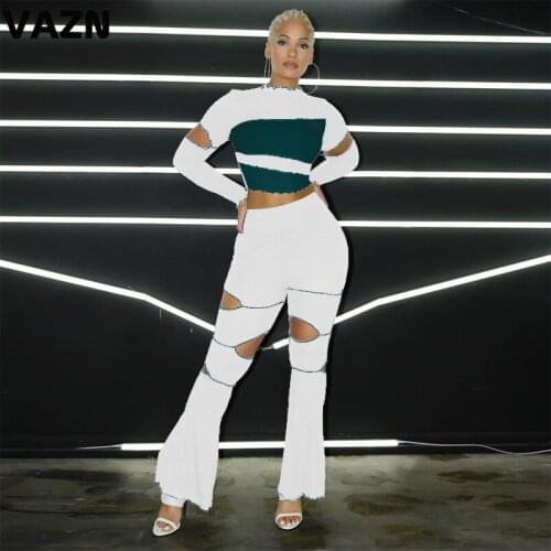 VAZN 2021 Special Design Patchwork Print Bandage Fashion Elegant Sexy High Street Set Sport Women Young Energetic Set