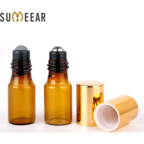 100PCS 3ml Amber Glass ssential Oil Bottle Rollerball Container Refillable Bottle Smear Brown Protected From Light Glass Bottle
