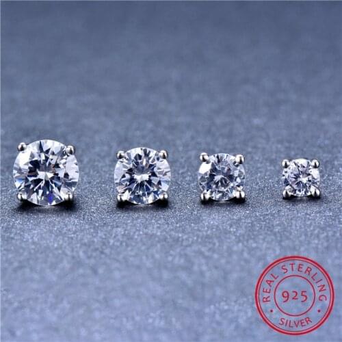 4pcs/set Cute Female Round Zircon Earrings Rose Gold Sterling Silver Wedding Earrings Classic Crystal Stud Earrings For Women