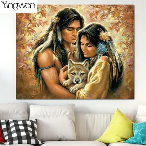 Tribal Indian Couple Full Diamond Painting Rhinestones Diamond Art Beads Embroidery Cross Stitch Kits Picture Mosaic Home Decor