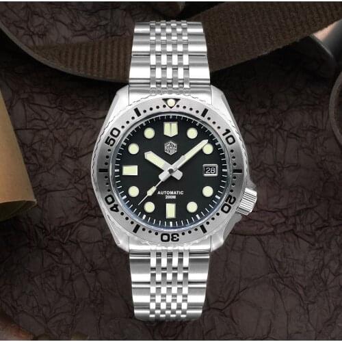 San Martin Diving Watch Abalone NH35 Men Mechanical Watches C3 Super Luminous Bracelet Sapphire 20 Bar Waterproof SN046-G