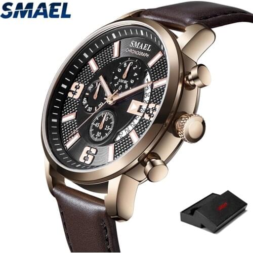 Relogio Masculino 2019 New SMAEL Sport Chronograph Mens Watches Top Brand Casual Leather Waterproof Date Quartz Watch Man Clock