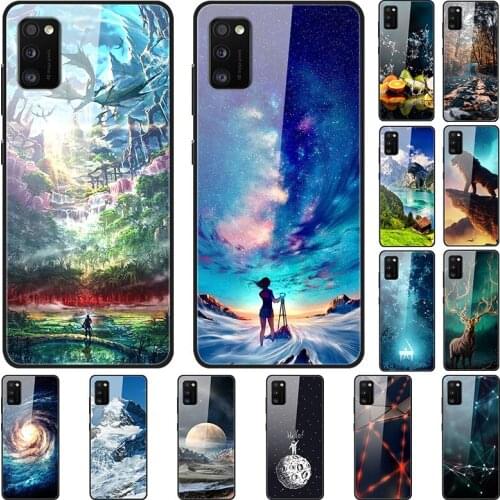 Case For Samsung Galaxy A41 Back Phone Cover Black Silicone Bumper With Tempered Glass