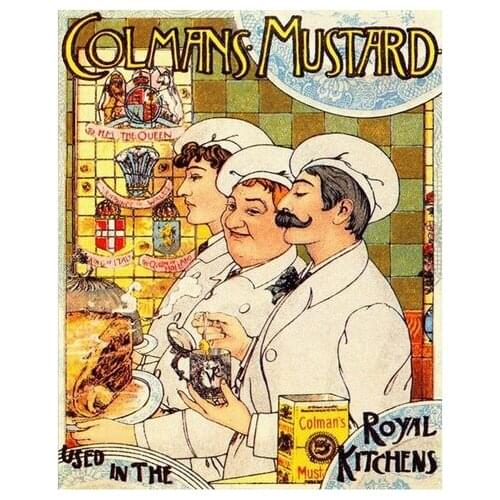 Colmans Mustard Used in the Royal Kitchens English Vintage Advertising Enamel Metal TIN SIGN Wall Plaque