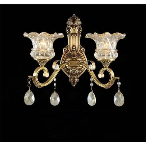 European Crystal Wall Light Bronze Color Wall Sconces Lamp Crystals Wall Brackets Light for Bedroom Living Room Wall Lighting