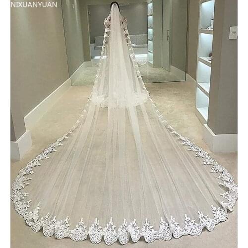 Veu De Noiva Longo Lace Appliques One Layers 3 M Long Veils Wedding Veils 2021 with Comb Wedding Accessories Bridal Veils