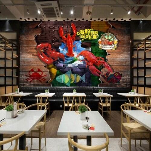 Photo wallpaper Retro Wooden Lobster Restaurant Grill background wall stereo wallpaper custom high quality mural
