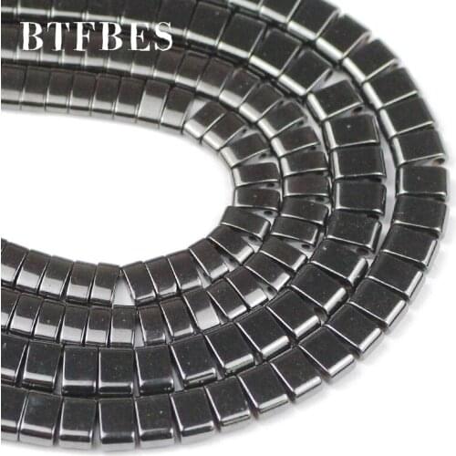 Hematite Natural Stone Black Double hole Rectangle Smooth Loose Beads For Handmade bracelet Jewelry Making Diy Findings 5/6mm