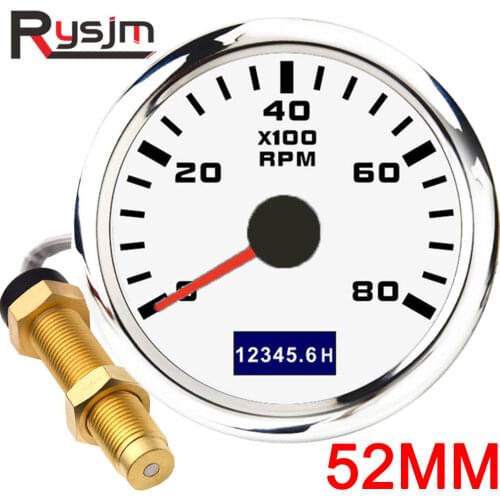 NEW 3K~8K RPM 52mm Tachometer with LCD HourMeter For Car Boat Yacht Waterproof Tacho Meter Gauge Sensor With Red Backlight