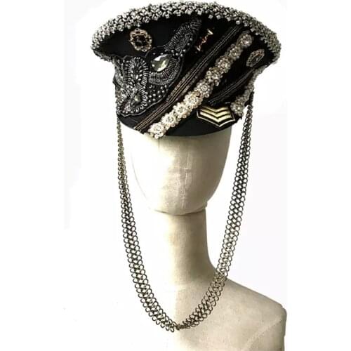 Custom uniform party punk handsome hat headwear bar hyperbole stage performance catwalk accessories