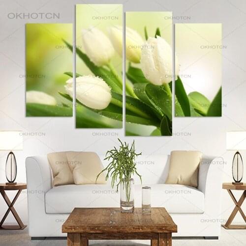 Home Decor Paintings Tulip Modular Vintage Picture Print Wall Art On Canvas 4 Pieces/pcs The Charming White For Living Room HD